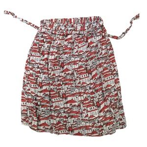 Porridge Anthropologie Village Print Mini Skirt Red White Elastic Waist Size M